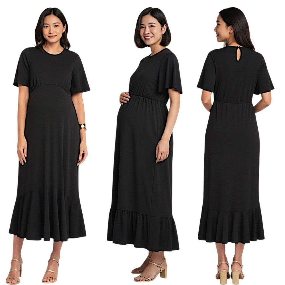 Seraphine Helena Midi Dress 6 Women Black Flounce Hem Jersey Stretch Maternity - Picture 16 of 16